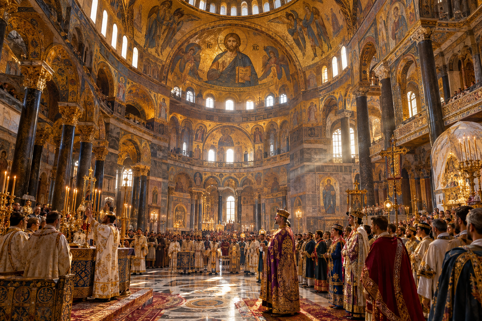 Sacred gold artifacts in a Byzantine setting